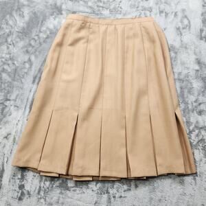 Vintage BFA Classics Skirt Womens 12 Tan‎ Pleated Back Zip Elastic Waist Preppy